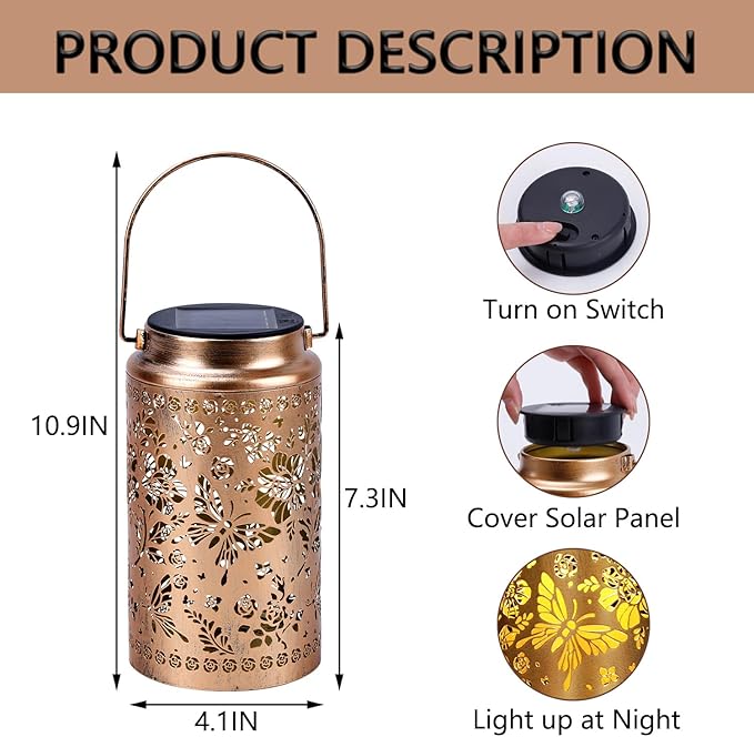 2 Pack Butterfly Solar Lanterns Outdoor Waterproof, Metal Hanging Lights Decorations for Garden Yard Lawn Patio, Butterfly Gifts for Women Mom Grandma Gardener Mother in Law Christmas