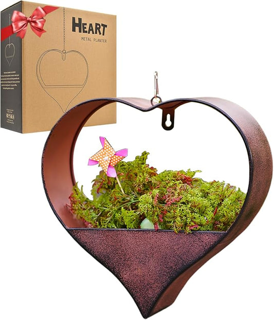 Metal Hanging Planters for Indoor & Outdoor Plants - Heart Shaped Planters for Wall or Window,Garden Patio or Indoor Decor for Women(Cooper)