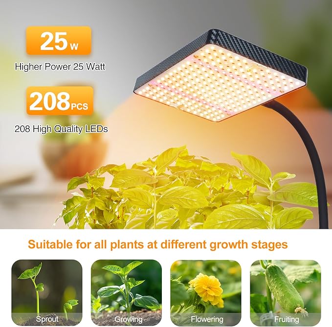 FECiDA Grow Lights with Stand and Timer, Tripod Standing Grow Lights for Indoor Plants, 208PCS LEDs Bright Enough Plant Growing Lamps for Bonsai Tree, Seed Starting, 24"-64" Height Adjustable
