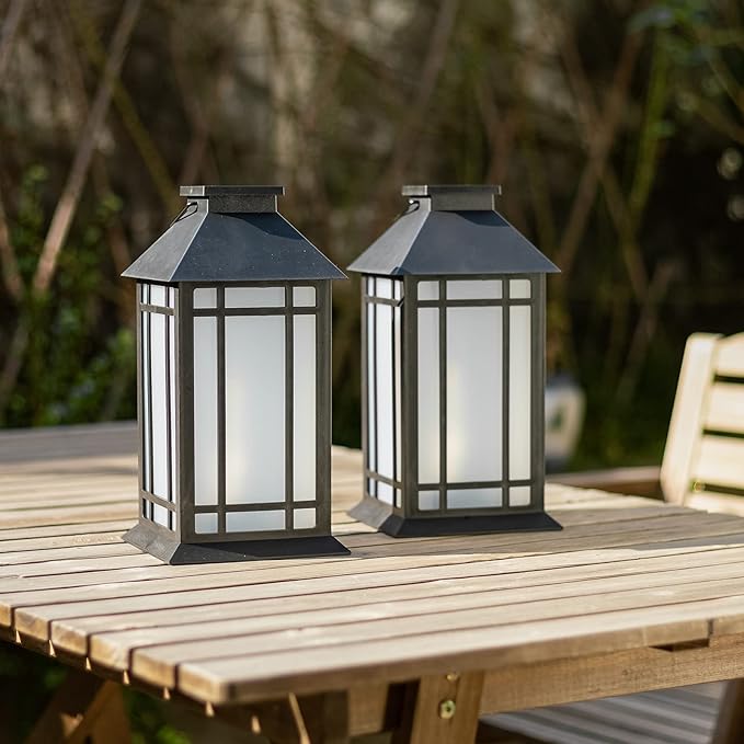 13-Inch IP65 Waterproof Battery-Powered Outdoor Lantern with Led Flameless Candle and 6-Hour Timer - Decorative Lantern for Patio & Garden(2 Pack)