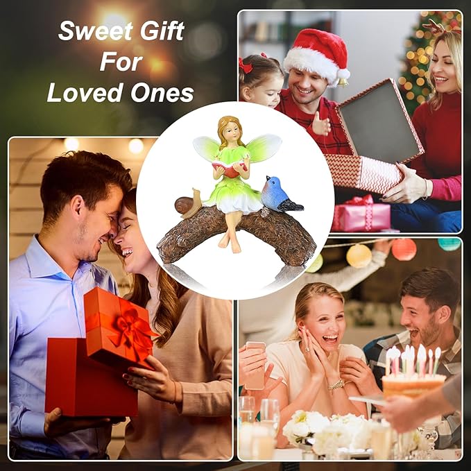 Garden Flower Fairy Statue Decor-Solar Outdoor Fairy Statues-Garden Fairy Outdoor Snail,Bird Figurines Decoration for Outside Patio Lawn Yard,Fairies Ornaments Gifts,Tall 8.4 Inches