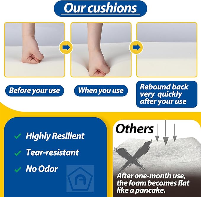 AAAAAcessories Outdoor Seat Cushions for Chairs, Waterproof, Fade-Resistant Patio Furniture Replacement Cushions, 18.5" x 16" x 3", Set of 4, Dark Gray