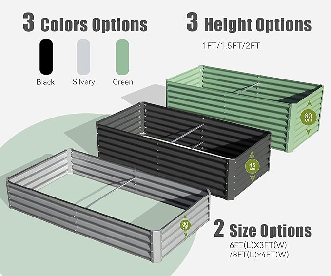 Domi Galvanized Raised Garden Bed, Outdoor Planter Garden Boxes Large Metal Planter Box for Gardening Vegetables Fruits Flowers, Green (8x4x1.5ft)