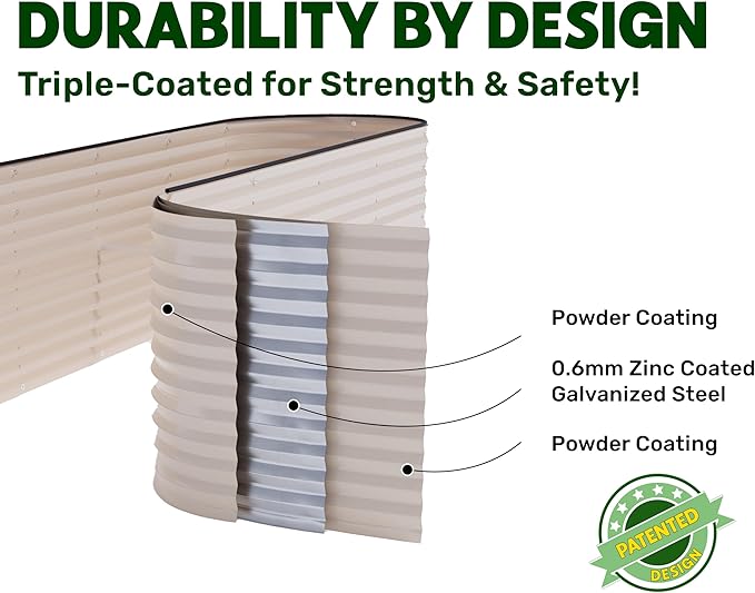 9-in-1 Galvanized Raised Garden Beds Outdoor // 8×2×2.5 ft Modular Planter for Gardening, Vegetables, Flowers // 32" Extra Tall Metal Raised Garden Bed (White) // Patented Design Planter Box