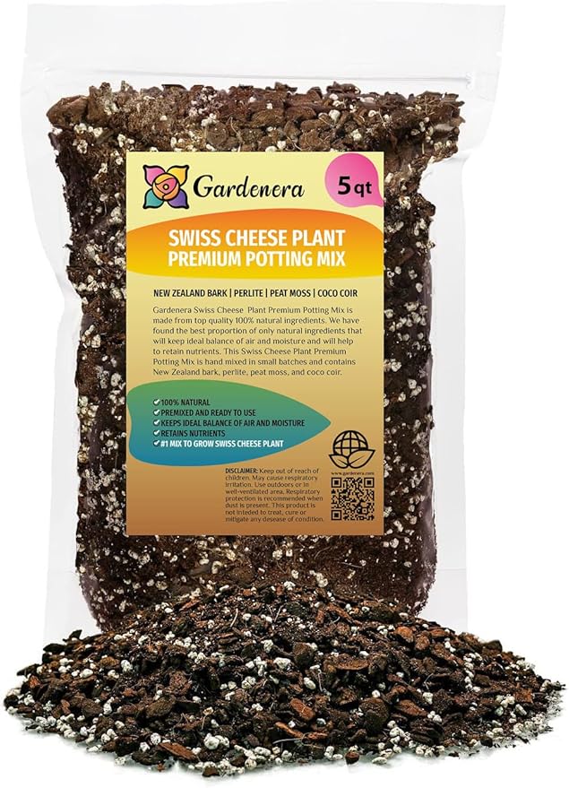 Premium Swiss Cheese Plant Potting Mix - Monstera Deliciosa Blend for Optimal Nutrients and Drainage for Healthy Growth - 5 Quart