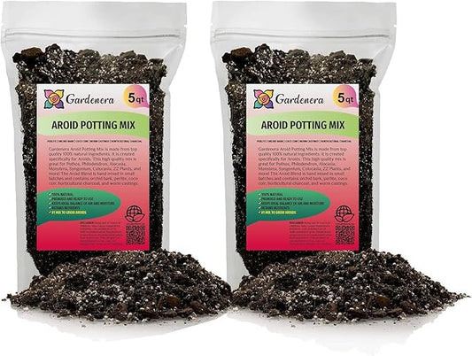 Premium Aroid Potting Mix - 10 Quart - Soil Free Blend for Aroids - Growing Medium for House Plants by Gardenera - (2 Bags of 5 Quart)