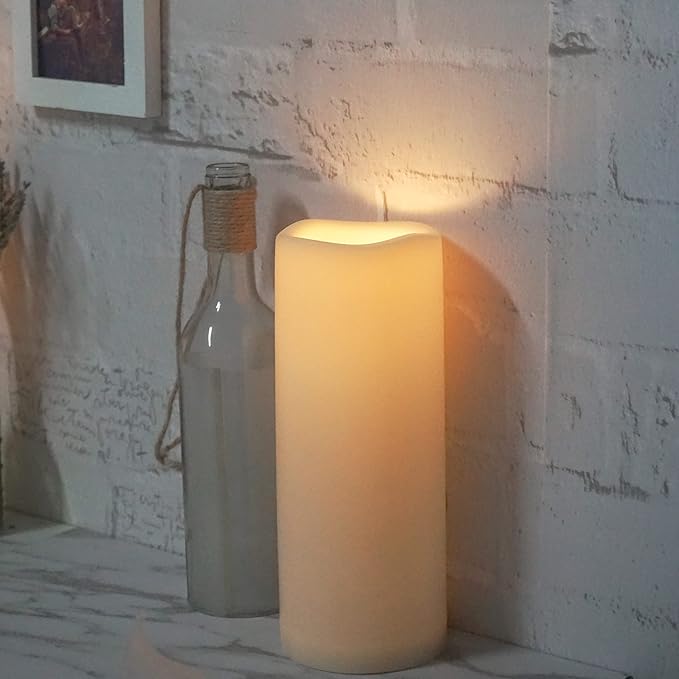 CANDLE CHOICE Waterproof Outdoor Battery Operated Flameless Candle with Timer Large Plastic Resin Bright Flickering Electric LED Pillar Lantern Patio Garden Wedding Christmas Decorations 4”(D)x10”(H)
