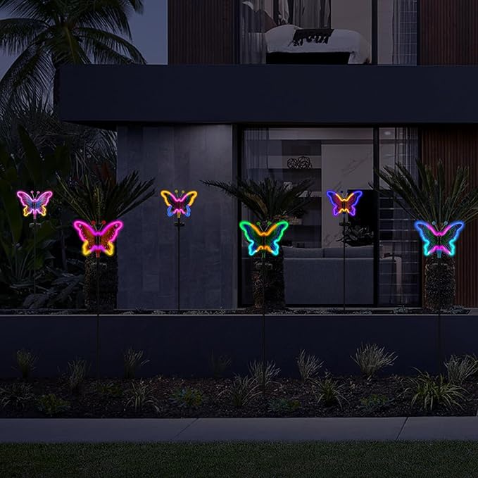 Solar Butterfly Lights Outdoor,Butterfly Solar Lights for Outside, Solar Garden Decor, Outdoor Garden neon Lights,Pathway Butterfly Lights (Light Blue,2pack)