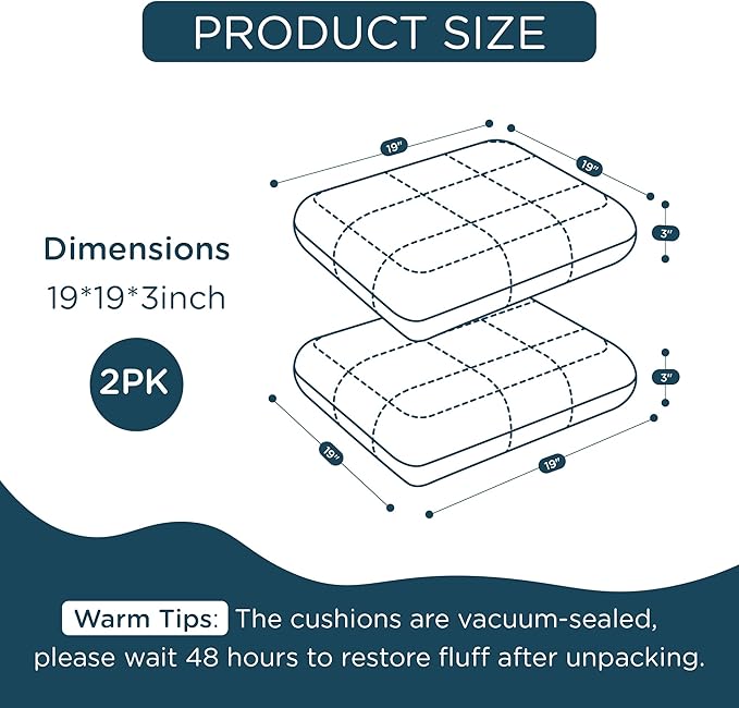 Codi Patio Chair Cushions 19x19 Inch, Waterproof Seat Cushion for Outdoor Furniture with Textured Fabric, Handles & Adjustable Straps, Fade Resistant - Set of 2, Beige