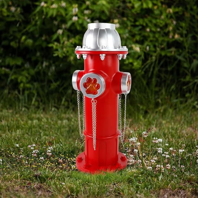 Fake Fire Hydrant Statues for Dogs to Pee On, 14.5" Solar Light Fire Hydrant with Glowing Paw Prints for Garden Statues Lawn Outdoor Decorations