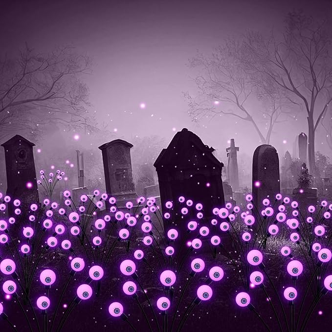 Halloween Decorations Outdoor Solar Scary Eyeball Lights, 2-Pack 16 LED Halloween Decor Solar Garden Lights, Waterproof Halloween Yard Decorations Swaying Halloween Pathway lights for Patio Lawn Party