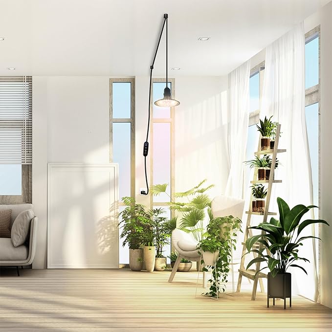 Grow Light Bulbs Indoor Plants Lights Adjustable Cord,Timer, Full Spectrum Plant Growing Lamp for Seedling,Greenhouse,Seedlings (1 Light (14.7ft))