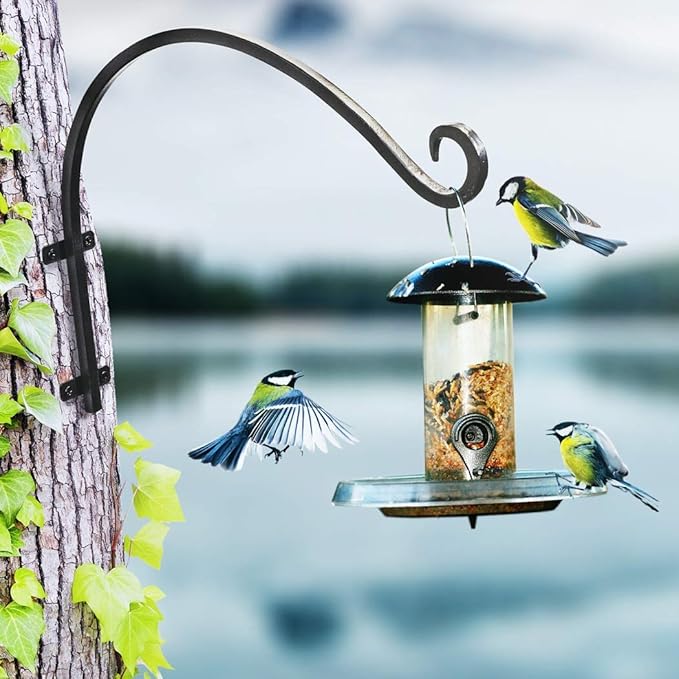 Heavy Duty Hanging Plant Bracket: Outdoor Hand-Forged Hanging Plant Bracket Hook - 16Inch Black Bird Feeder Bracket