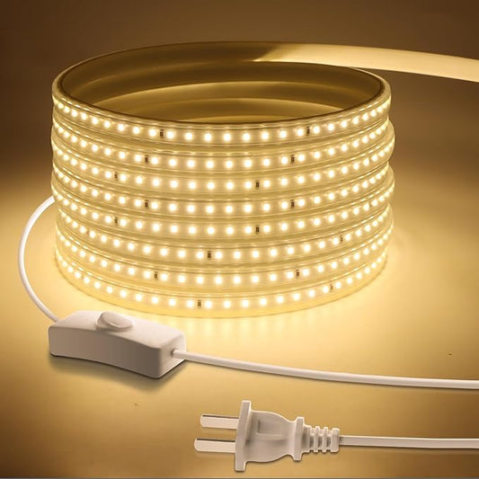 Outdoor LED Rope Light Waterproof, AC 110V,1800LEDs,3500k LED Strip Lights 15M/49.2ft Fexible LED Tape Light for Garden, Patio, Indoor Outdoor Decoration