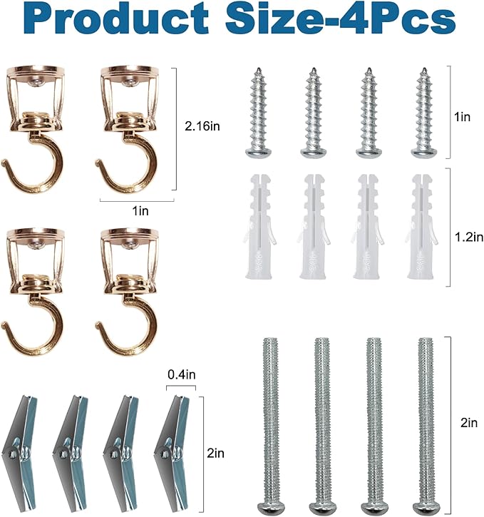 Ceiling Hooks for Hanging Plants (4 PCS Gold),Heavy Duty Metal Plant Hooks, Screw in Hooks for Hanging Birdfeeders, Lamps, Planters, Outdoor Decorative Hooks up to 33 lbs