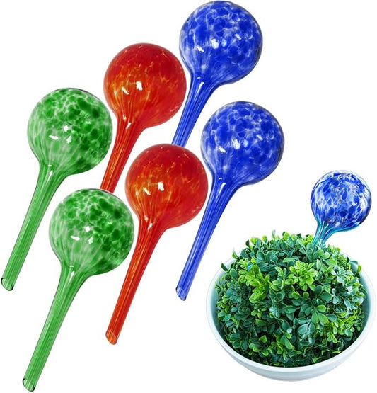 Evelots Plant Watering Globes (6 Pack) - Hand Blown Glass - Automatic Water Irrigation System - Indoor/Outdoor - Leave Your Home Worry Free