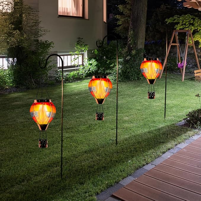 2 Pcs Hot Air Balloon Solar Lantern, Unique Solar Hot Air Balloon with Flame, Hanging Outdoor Lanterns Waterproof Decor for Patio, Garden, Porch