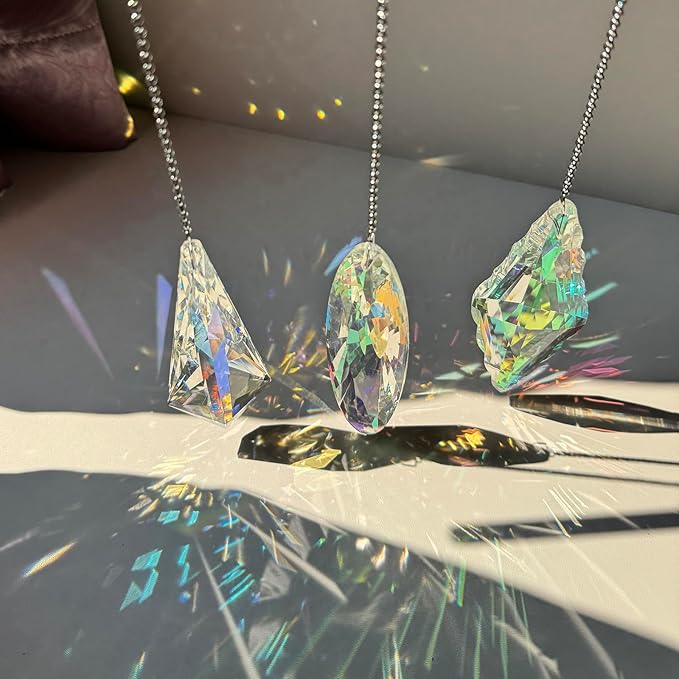 3PCS 5" Large Crystal Sun Catcher Prisms, Hanging Suncatchers with Glass Prism, Rainbow Maker for Room, Windows,Garden,Fantasy Aesthetic Home Decor. (YGBS02)