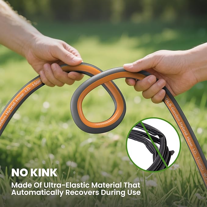 Giraffe Tools Garden Hose 50FT, 5/8" Lightweight Lay Flat Water Hose, Custom Length, Flexible, Leakproof Hybrid Hose Pipe with Male to Female Fitting