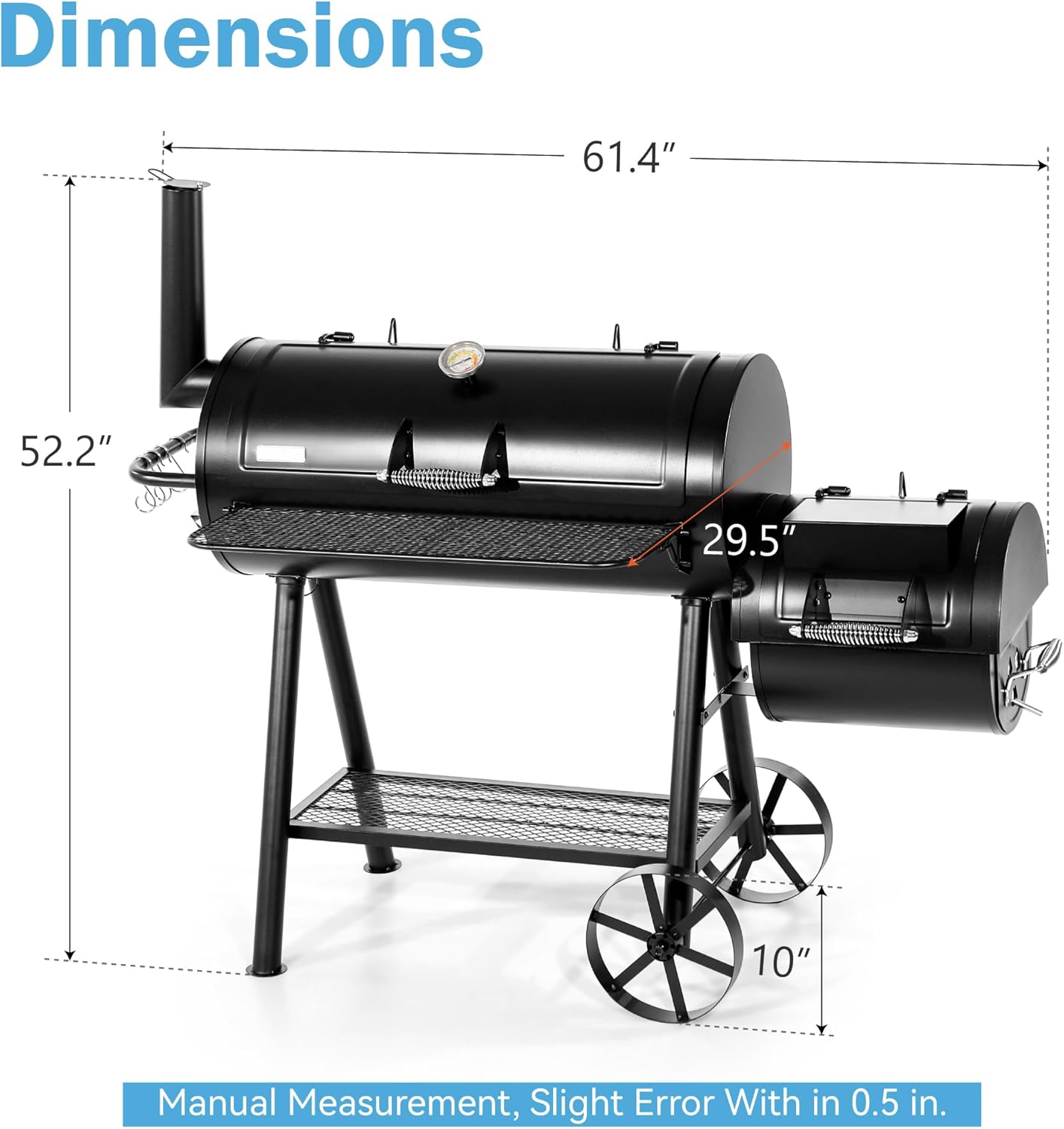 GREEN PARTY Offset Smoker Charcoal Grills with 37 Inch Cook Chamber, Barrel Smoker and Charcoal Grill Combo, 941 Sq. In. Space Barrel Smoker Grill for Outdoor BBQ Patio Backyard Cooking