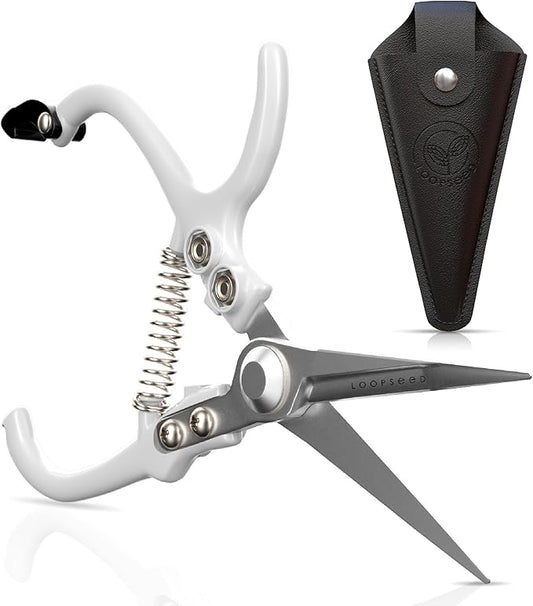 Plant Pruning Shears with Vegan Leather Sheath Garden Trimming Scissors with Belt Holster Bonsai Trimmers Herb Snips Flower Clippers Garden Tools 2 Piece Bundle (White & Black)