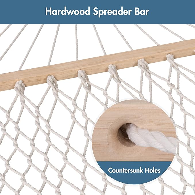 ANOW 2 Person Hammock with Detachable Large Hammock Pad and Pillow, for Garden Yard Outside, 450 LBS Weight Capacity, Blue