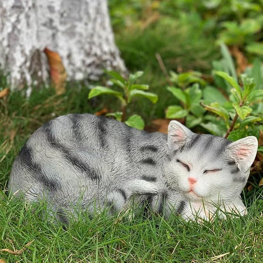 Cat Statue for Garden Outdoor Statue Decor, Garden Cat Statues Decor for Patio, Lawn, Yard Ornament, Sleeping Cat Statue Resin Decoration for Home, Table & Porch, Gift for Mom