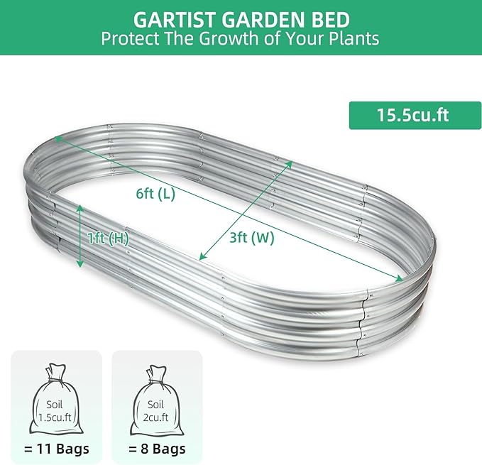 6x3x1ft Thickening Galvanized Raised Garden Bed, Planter Box for Outdoor, Oval Larger Space Garden Bed Planter for Herbs, Vegetables, Fruits