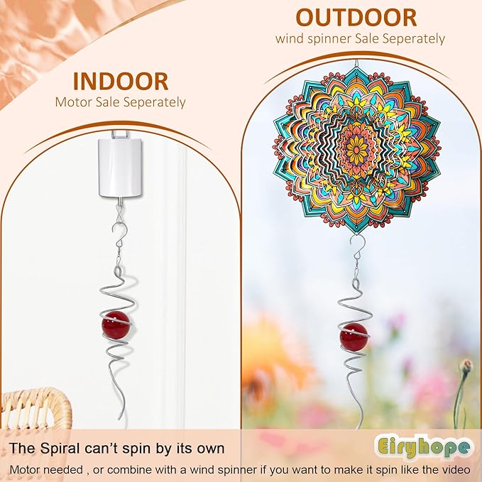 Gazing Ball Spiral Tail Red Glass Orb, Wind Spinner Stabilizer, Spiral Tail for Wind Spinners, Hanging Garden Ornament Rotating Art Decor - Visual Illusion in Spinning, Creative Gifts 13inch