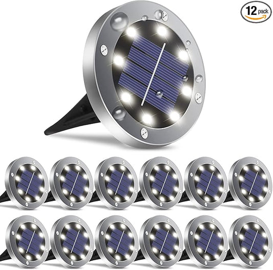 Solar Lights Outdoor,12 Pack Solar Lights Outdoor Waterproof,Solar Garden Lights Landscape Lighting for Outside Patio Pathway Yard Lawn Driveway Deck Step Walkway(White Light)