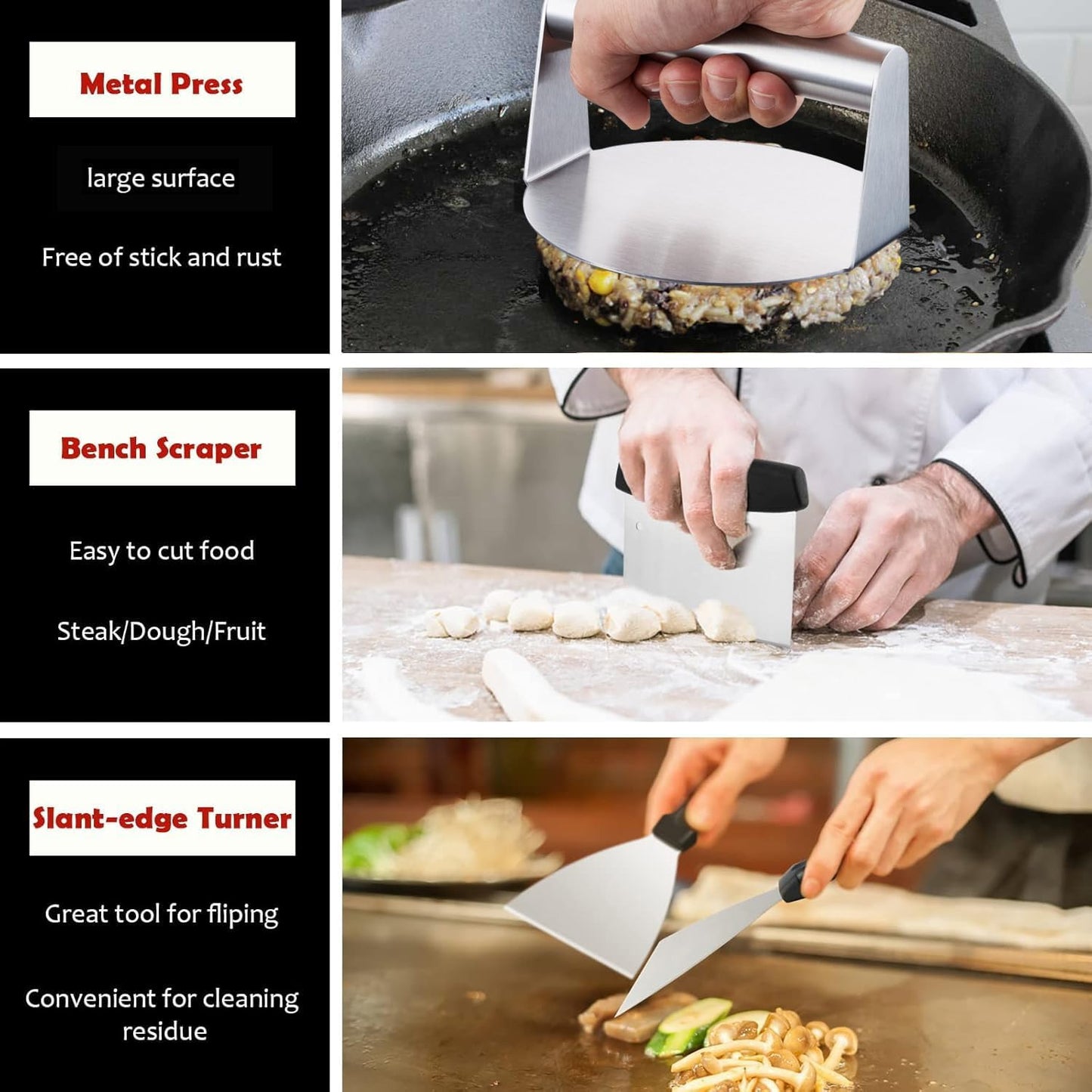 Griddle Accessories Kit of 20, HaSteeL Heavy Duty Metal Spatula Set, Stainless Steel Teppanyaki Tools for Flat Top, Barbecue Grilling Indoor & Outdoor, Melting Dome, Burger Turner, Dishwasher Safe