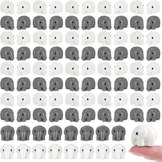 100 Pcs Mini Resin Elephants Miniature Animal Figurines Cute Elephants Fairy Garden Miniature Moss Landscape DIY Home Decor Terrarium Crafts Fairy Garden Decoration Accessories(Black,White)
