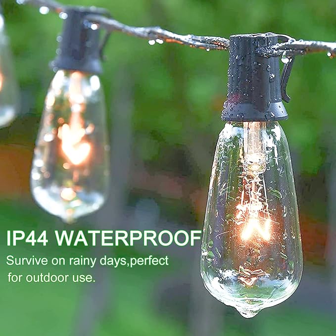 GOOTHY Outdoor String Lights 45Ft ST40 Vintage Patio Lights with 32 Edison Bulb (2 Spare), Backyard Lights UL Listed for Indoor Outdoor Party Balcony Markets Garden Decor, 7W/ E17 Screw Base- Black