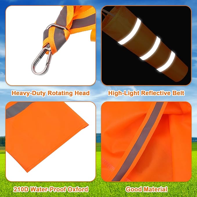 10 Pcs Airport Windsocks 40 Inch Outdoor Hanging Heavy Duty Wind Direction Measurement Wind Sock Windsocks with Reflective Belt for Outdoors Airport Farm Park (Orange)
