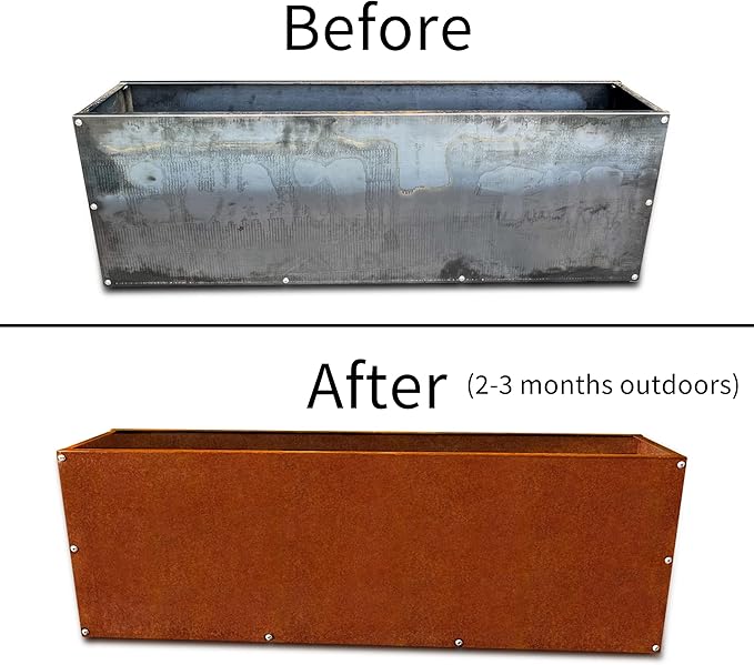 DIY CARTEL Corten Steel Rectangular Outdoor Planter Box, Rustic & Modern Farmhouse Design, Large Raised Metal Garden Bed for Commercial & Residential Use (48in x 10in x 16in)