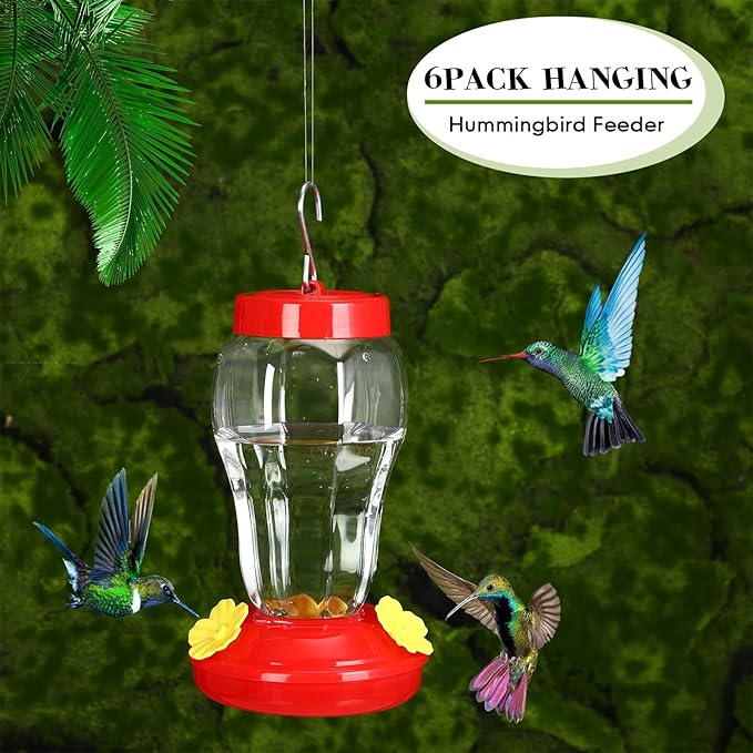 6 Pcs Hummingbird Feeder with Hanging Wires for Outdoor Hanging 16 oz Plastic Hummingbird Feeders Bird Feeder for Outside Wild Bird Feeder with 5 Feeding Ports for Home Garden Yard, Easy Filling