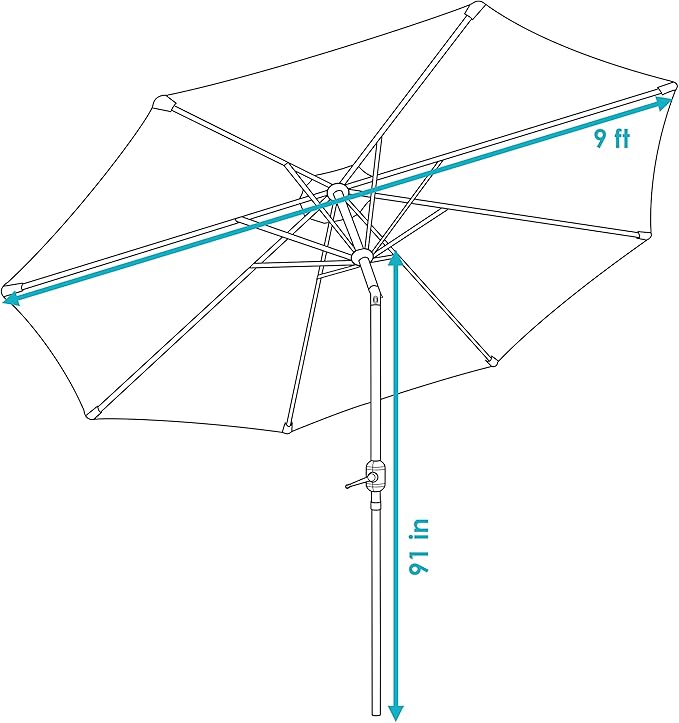 Sunnydaze Outdoor Patio Umbrella - Polyester Table Market Umbrella with Push-Button Tilt and Crank - 8 Sturdy Ribs - Catalina Beach Stripe - 9ft