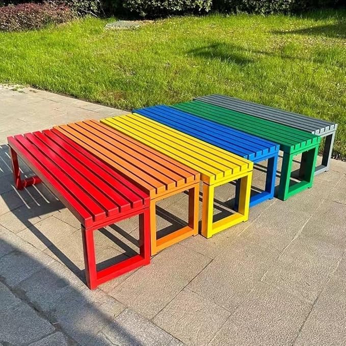 Weatherproof Metal Dining Bench, Outdoor Bench Backless Patio Bench 2-Person Farmhouse Bench Garden Bench for Kitchen, Living Room, Entryway(Red,40in)