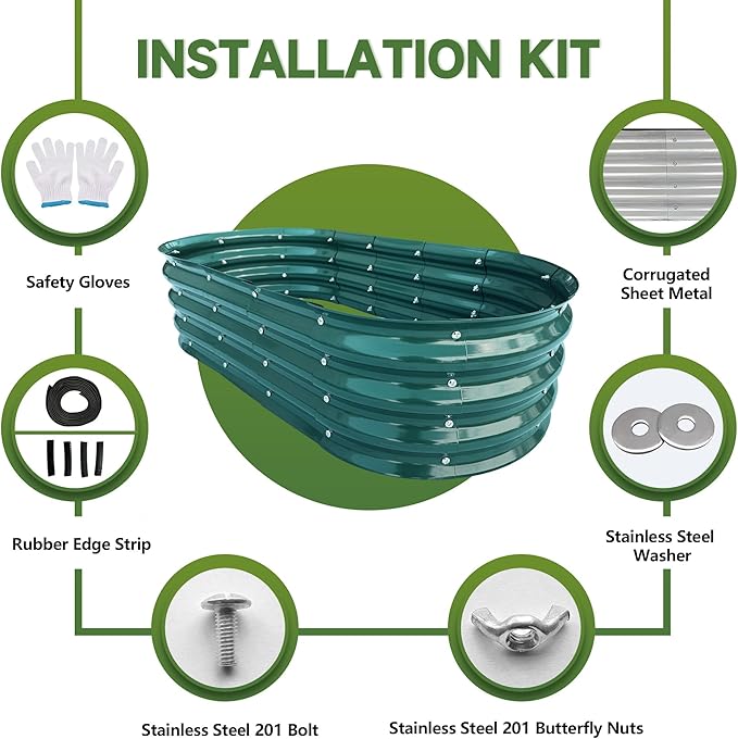 Galvanized Metal Raised Garden Bed 4x2x1ft Large Raised Planter 1Pack Outdoor Blue Planter Box with Rubber Stripe and Safety Gloves for Vegetables, Fruits, Flowers