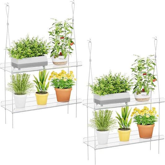Lifewit 2-Tier Window Plant Shelves 15 inch, Acrylic Adjustable Hanging Floating Shelf, Window Sill Extender for Indoor Succulent Plants, Micro Greens, Seed Starter Pots, Herb Planters