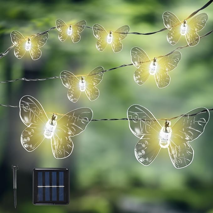 ELUTENG Outdoor String Lights 100 LED 39.4FT Solar Lights Outdoor Waterproof with 8 Lighting Modes Decorative Butterfly Solar Powered Patio Lights for Garden Yard Balcony Porch Wedding Party Decor