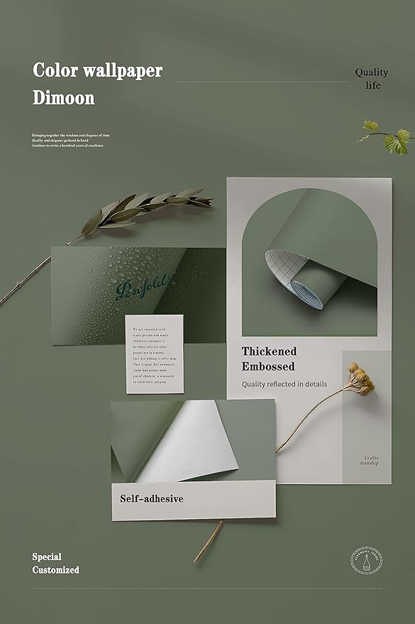 Dimoon 236''x17.7'' Green Peel and Stick Wallpaper Contact Paper Modern Self Adhesive Wall Paper Removable Renter Friendly Textured Solid Color Shelf Cabinet Vinyl Roll (236''x17.7'',Leaf Green)