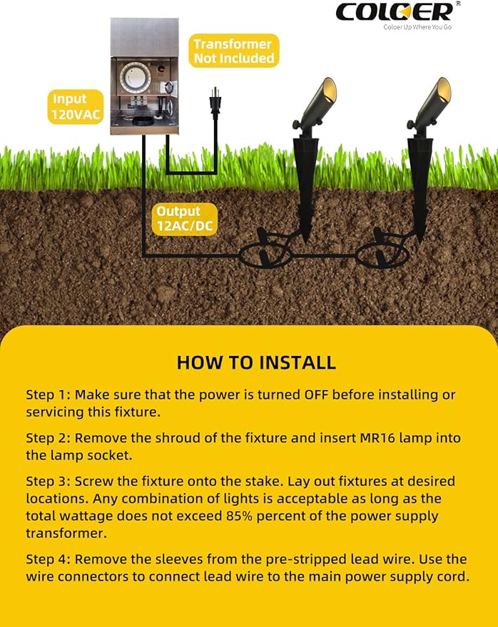 COLOER Mini Size Die-cast Brass Landscape SpotLights Outdoor, 12Volt AC/DC Low Voltage Garden Driveway Lights,IP65 Waterproof Outdoor Yard Lighting(104B, Bronze, 10-Pack Without Bulb)