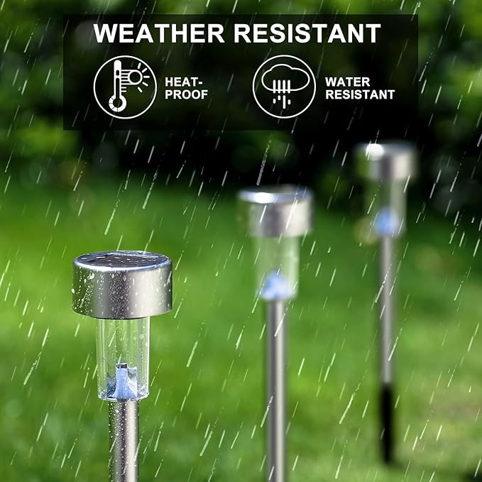 Solar Lights Outdoor Waterproof, Stainless Steel LED Landscape Lighting Outdoor Solar Lights for Outside Solar Garden Lights for Pathway, Walkway, Patio, Yard, Lawn - 12 Pack (Warm White)