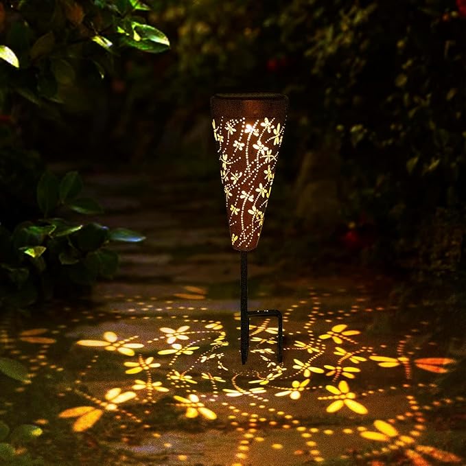 DIBIEECN 6 Pack Dragonfly Solar Pathway Lights Outdoor,Metal Garden Decorations Outdoor Lights with Patterns and Warm Light,Waterproof Landscape Lighting for Path Patio Backyard Walkway Yard