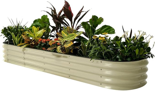 Vego garden Raised Garden Bed Kits, 11" Tall 9 in 1 8ft X 2ft Metal Raised Planter Bed for Vegetables Flowers Ground Planter Box-Pearl White