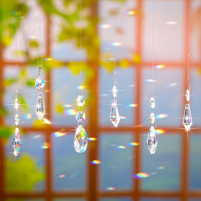 24 Pcs 24 Pcs Chandelier Crystal Replacement 38 mm Teardrop & Icicle Crystal Prisms Hanging Gems Parts for Lamps and Chandeliers Suncatcher Christmas Tree Windows Home Decor (Colorful)