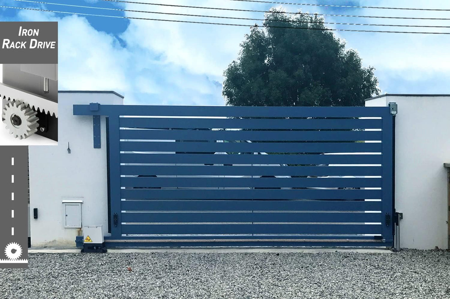 Blütezeit 5290lb Automatic Sliding Gate Opener Rack Drive Operator for Heavy Driveway Slide Gates Up to 40 Feet, Rolling Gate Motor with 2 Remote Controls, Infrared Sensor & Complete Hardware Kit