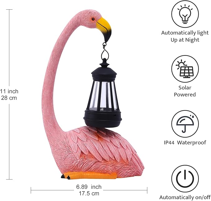 Garden Flamingo Statue with Solar Lantern - Outdoor Statue Yard Art for Patio Lawn Balcony, Unique Flamingo Gifts for Mom Women Grandma