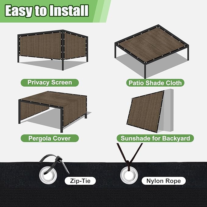 Outdoor 90% Sun Shade Cloth with Grommets, 6 X 20 FT Pergola Shade Cover for Garden Patio Carport Kennel Swimming Pool, Mocha (We Make Custom Size)